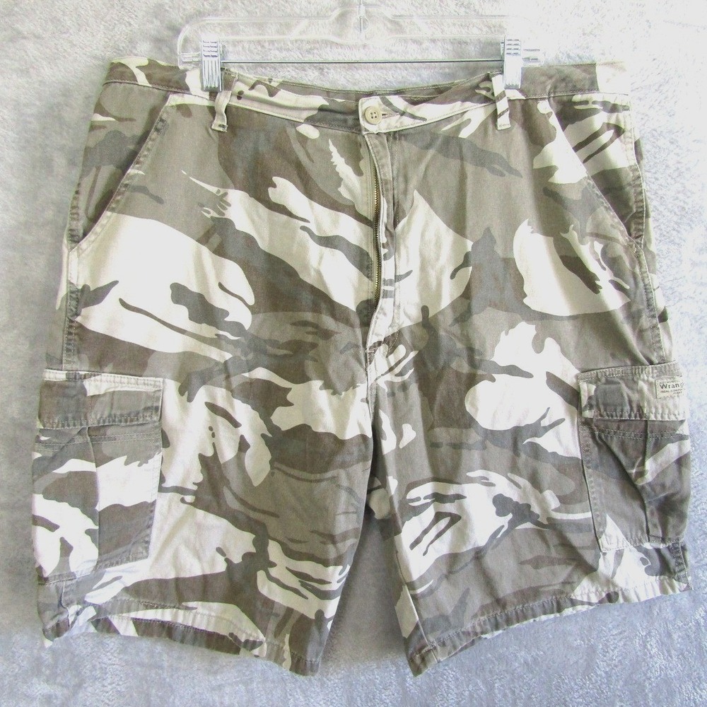 Wrangler Mens Camo Cargo Shorts Green Tan Cotton Utility Hunting